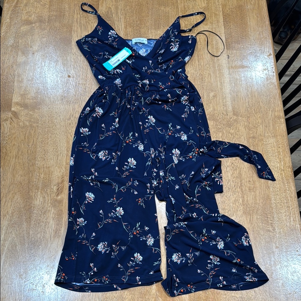 Kaileigh Navy Floral Wrap Jumpsuit